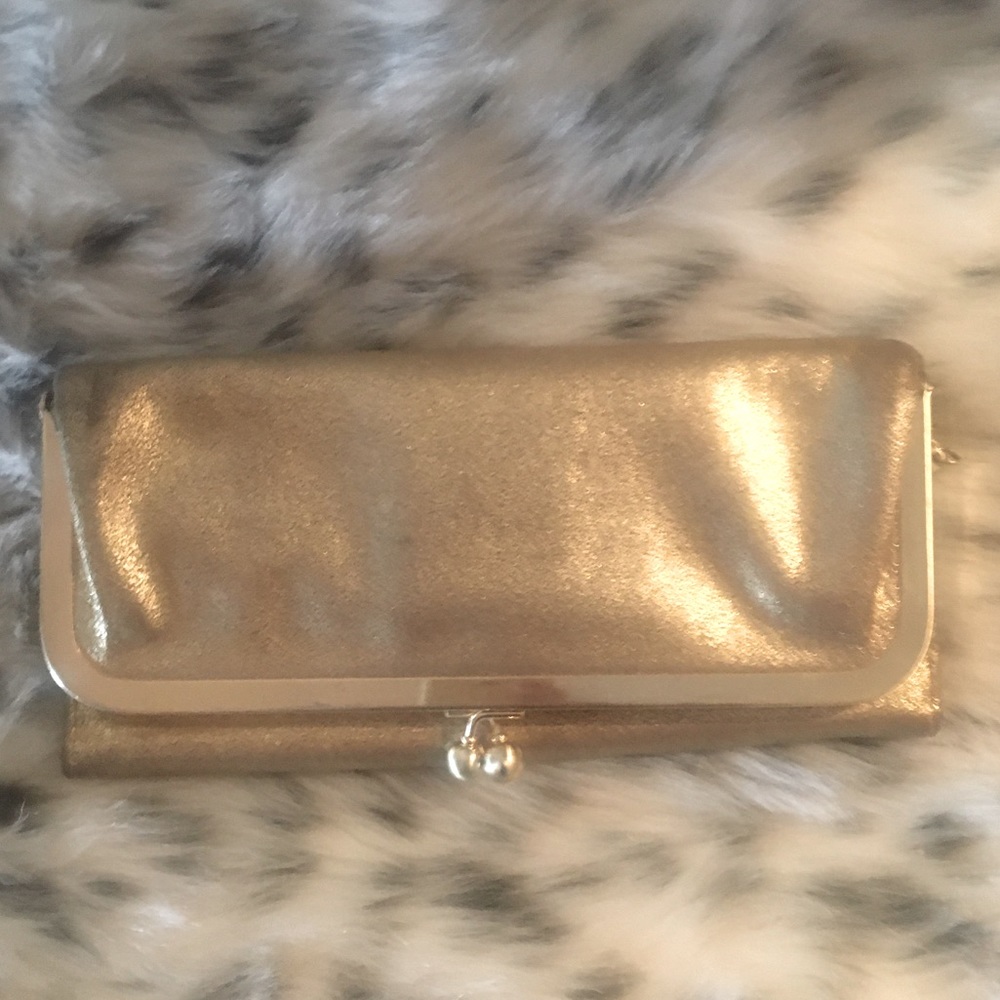 Hobo Metallic Leather trifold clutch with mirror